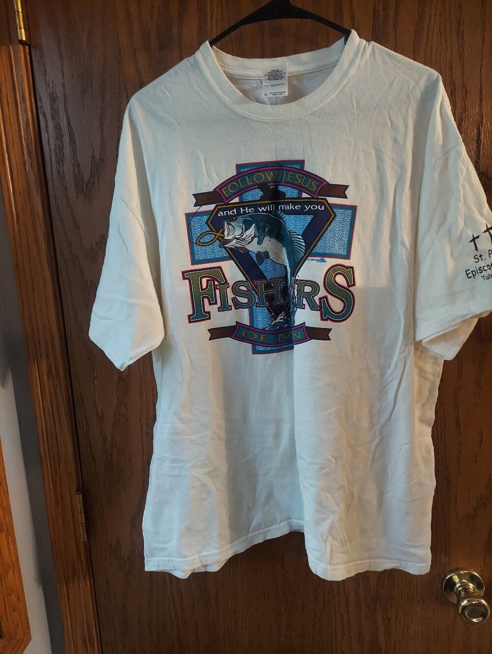 Vintage 90s Fishers of Men Christian T-Shirt XL Gildan Graphic Tee St Peter's